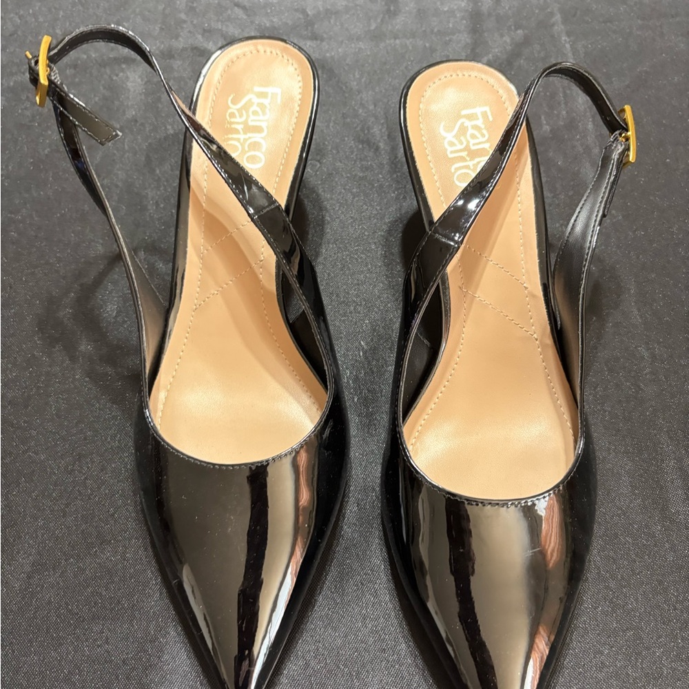 Franco Sarto Shiny Black Slingback Heels